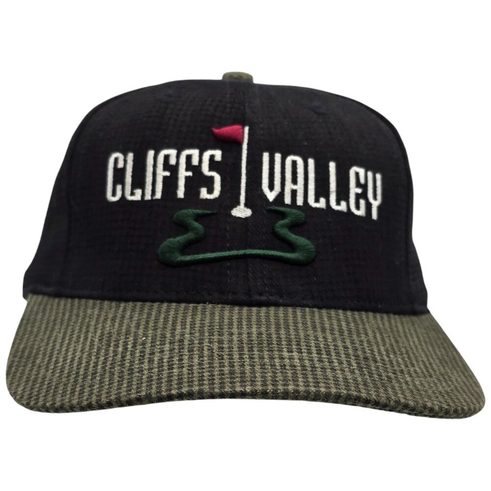 Vintage Cliffs Valley Golf Hat Black Green Houndstooth Brim Strapback USA Made